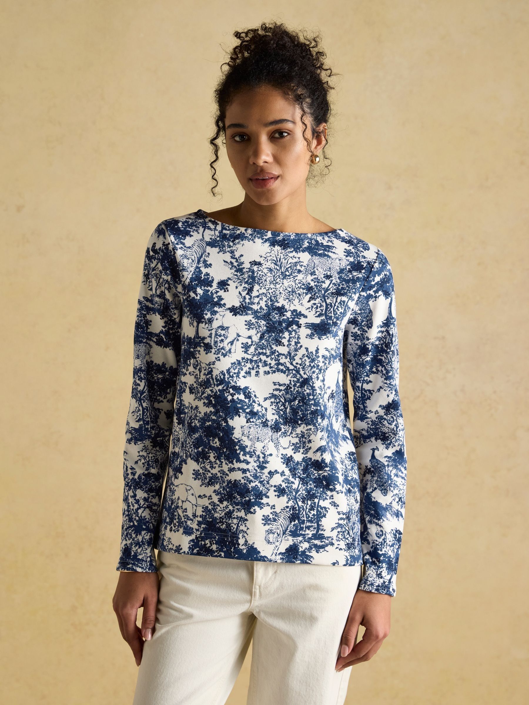 Harbour Navy Toile de Jouy Boat Neck Printed Top
