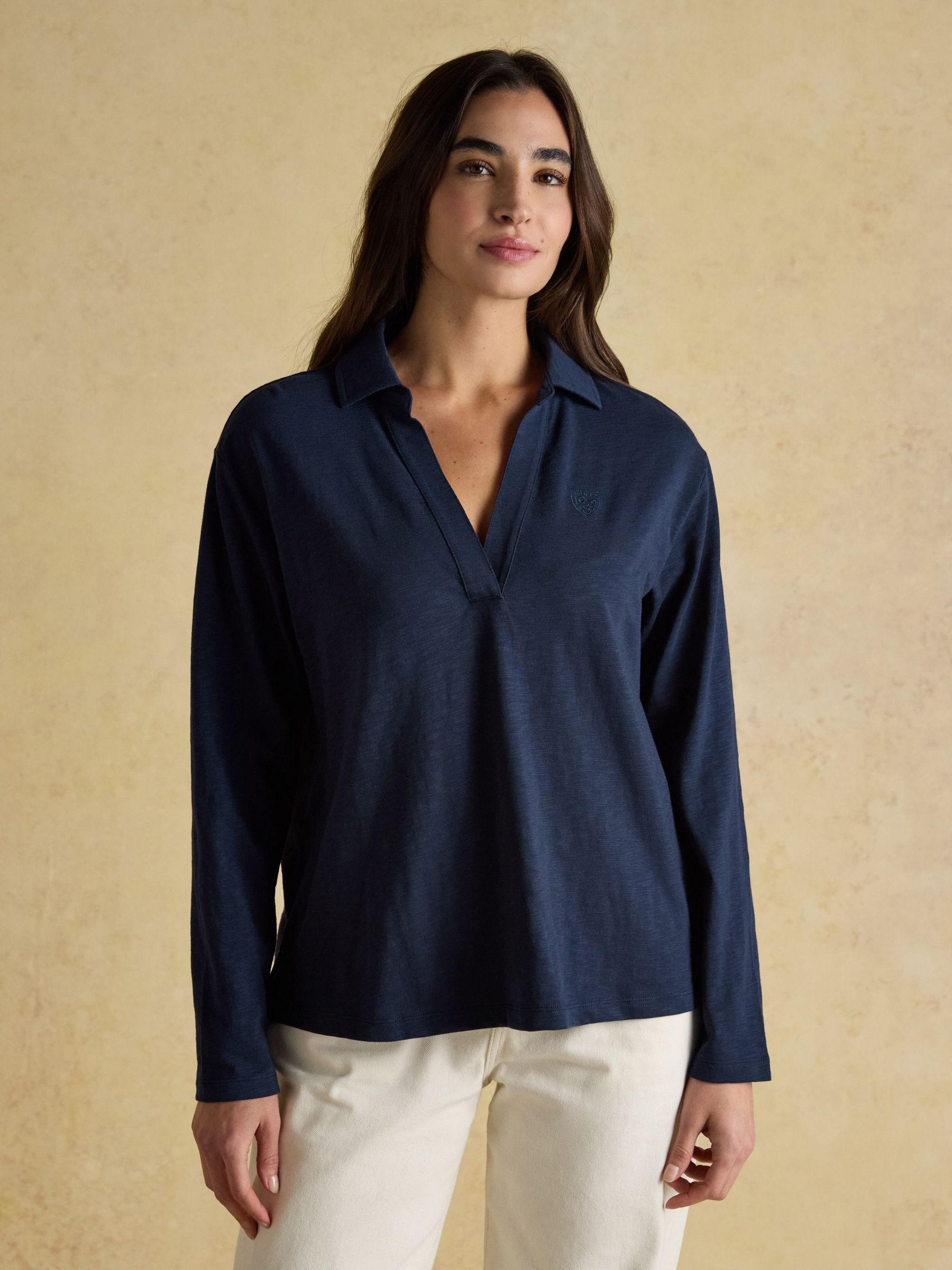 Tallie Navy Combed Cotton Slub Collared Top