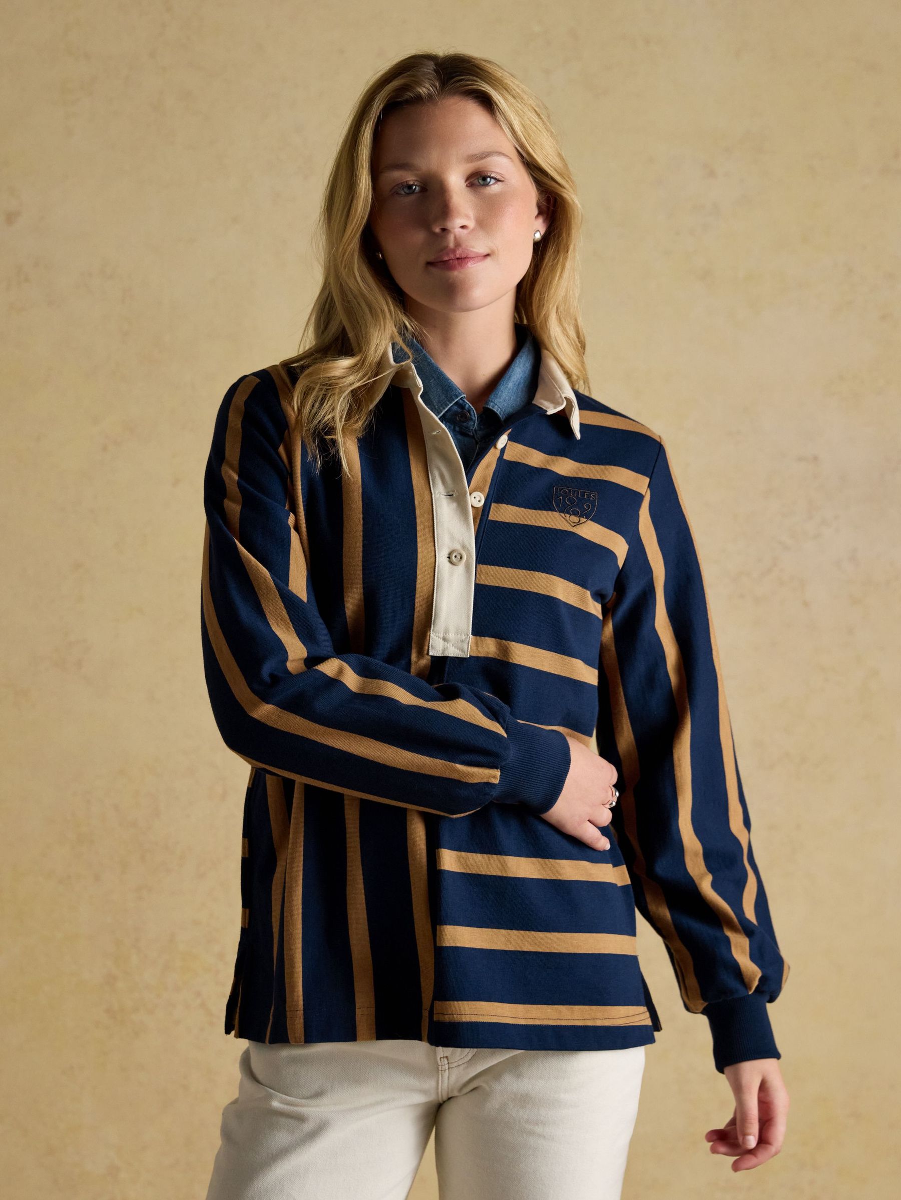 Navy Tan Stripe Cotton Rugby Shirt (AU2084) | £39