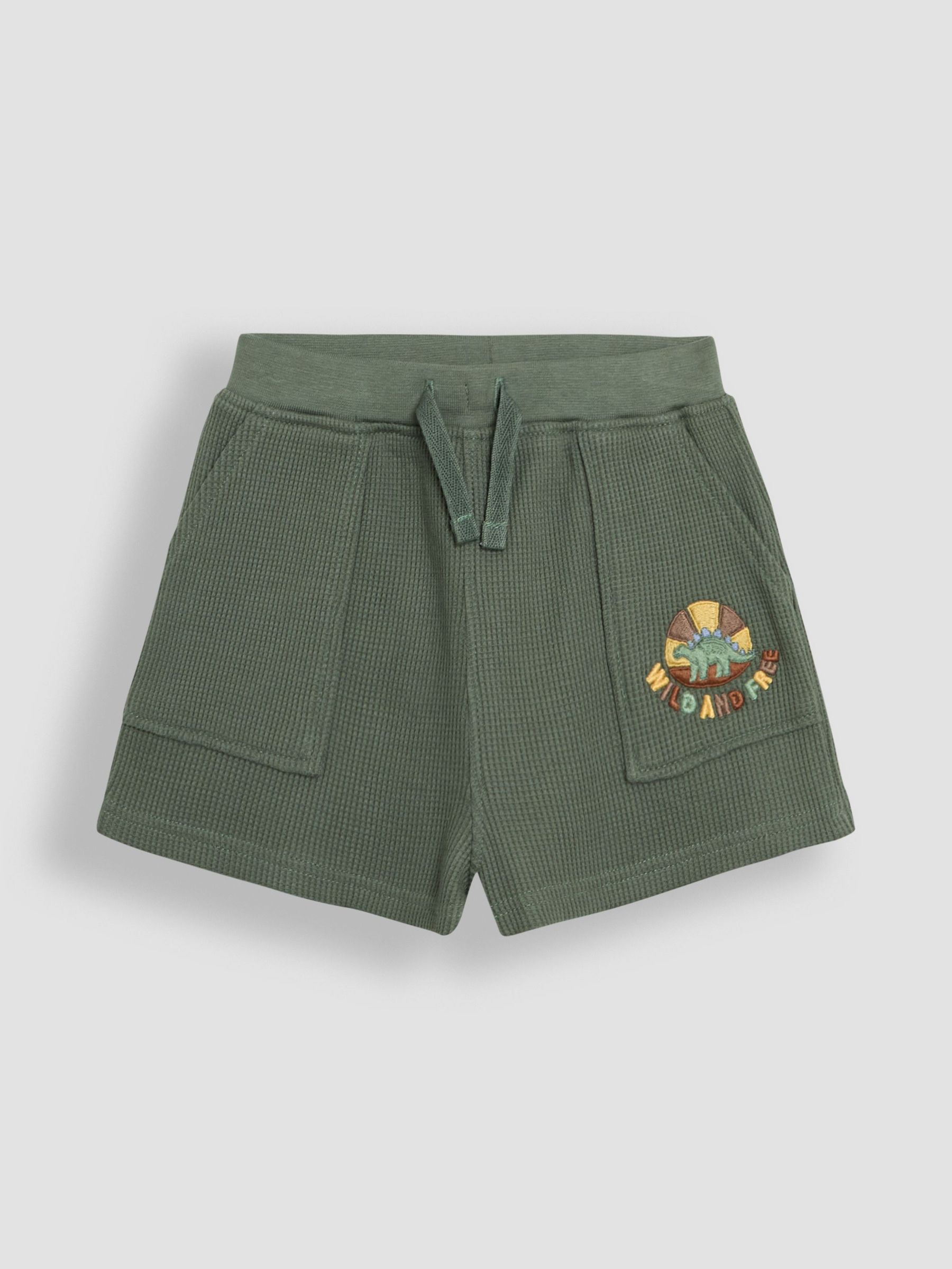Khaki Green Dino Embroidered Textured Shorts (AU2089) | £16 - £19