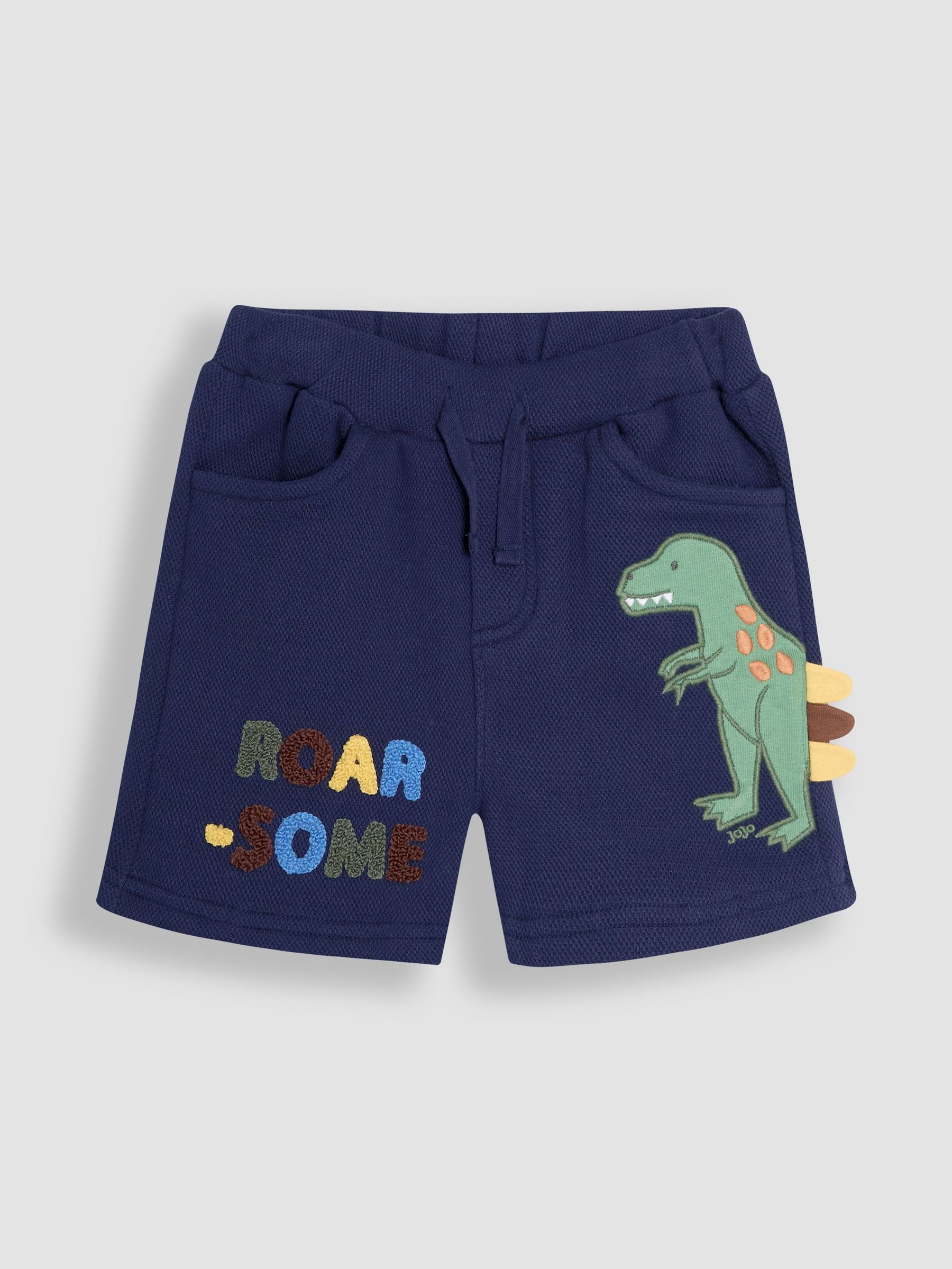 Navy Blue T-Rex Appliqué Textured Shorts (AU2096) | £16 - £19