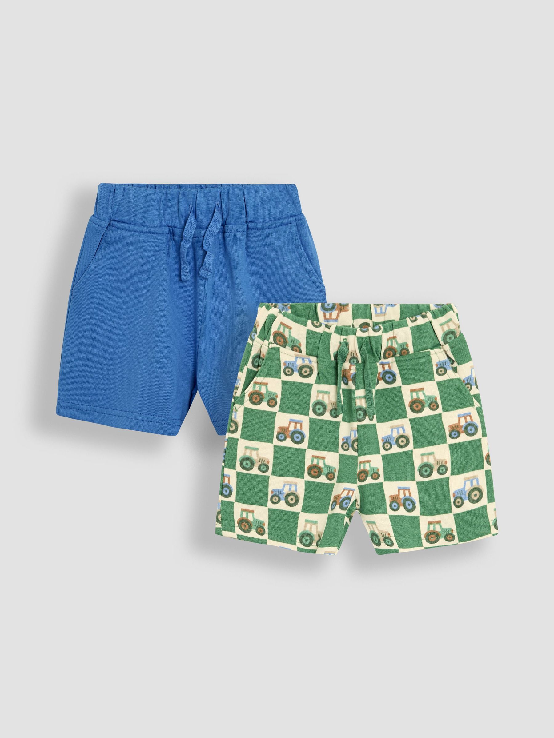 Khaki Green Tractor & Solid Blue 2-Pack Printed & Plain Shorts (AU2203) | £19 - £22