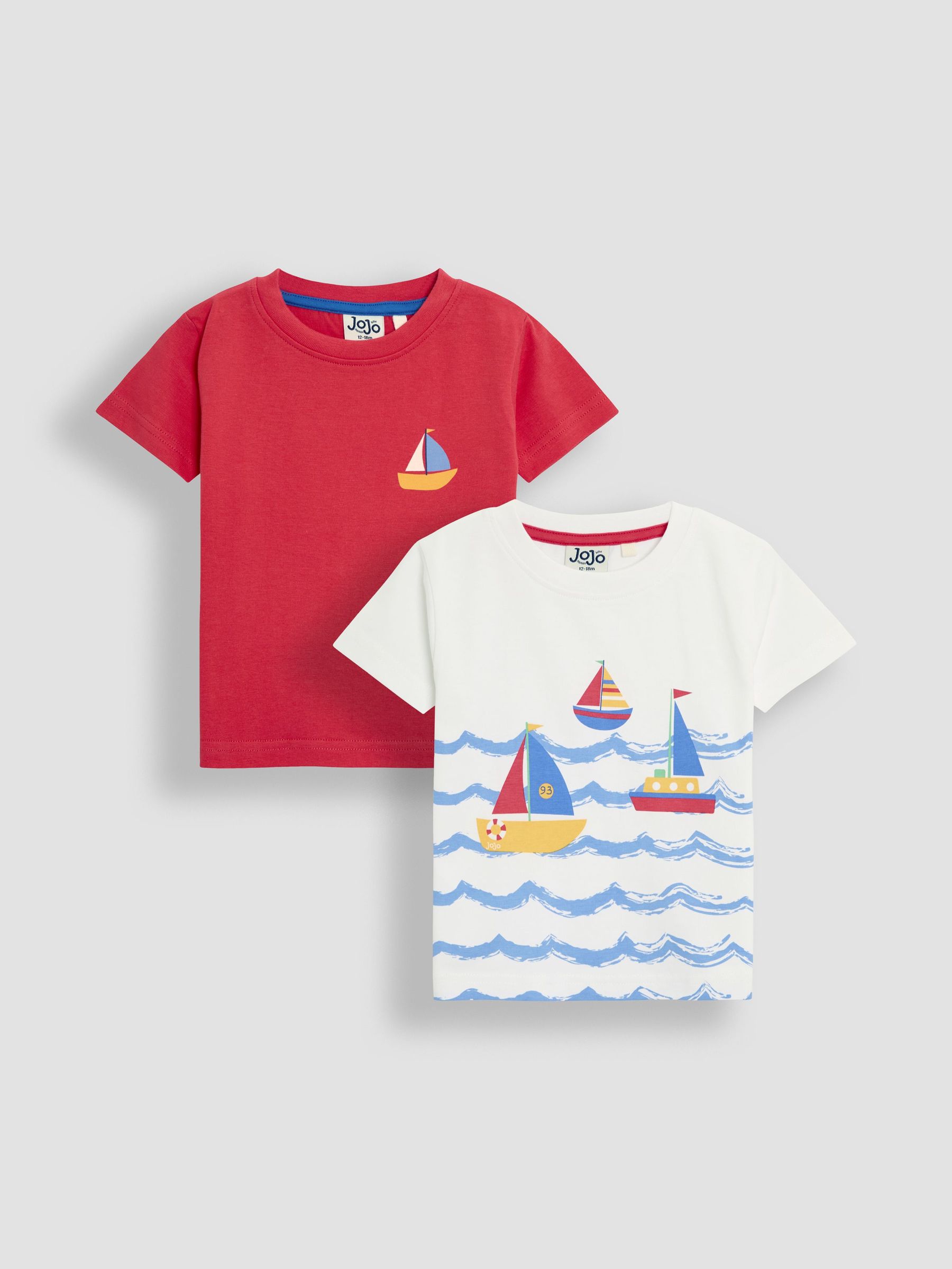 White Sailboat 100% Cotton Printed & Plain T-Shirts 2 Pack (AU2221) | £20 - £23