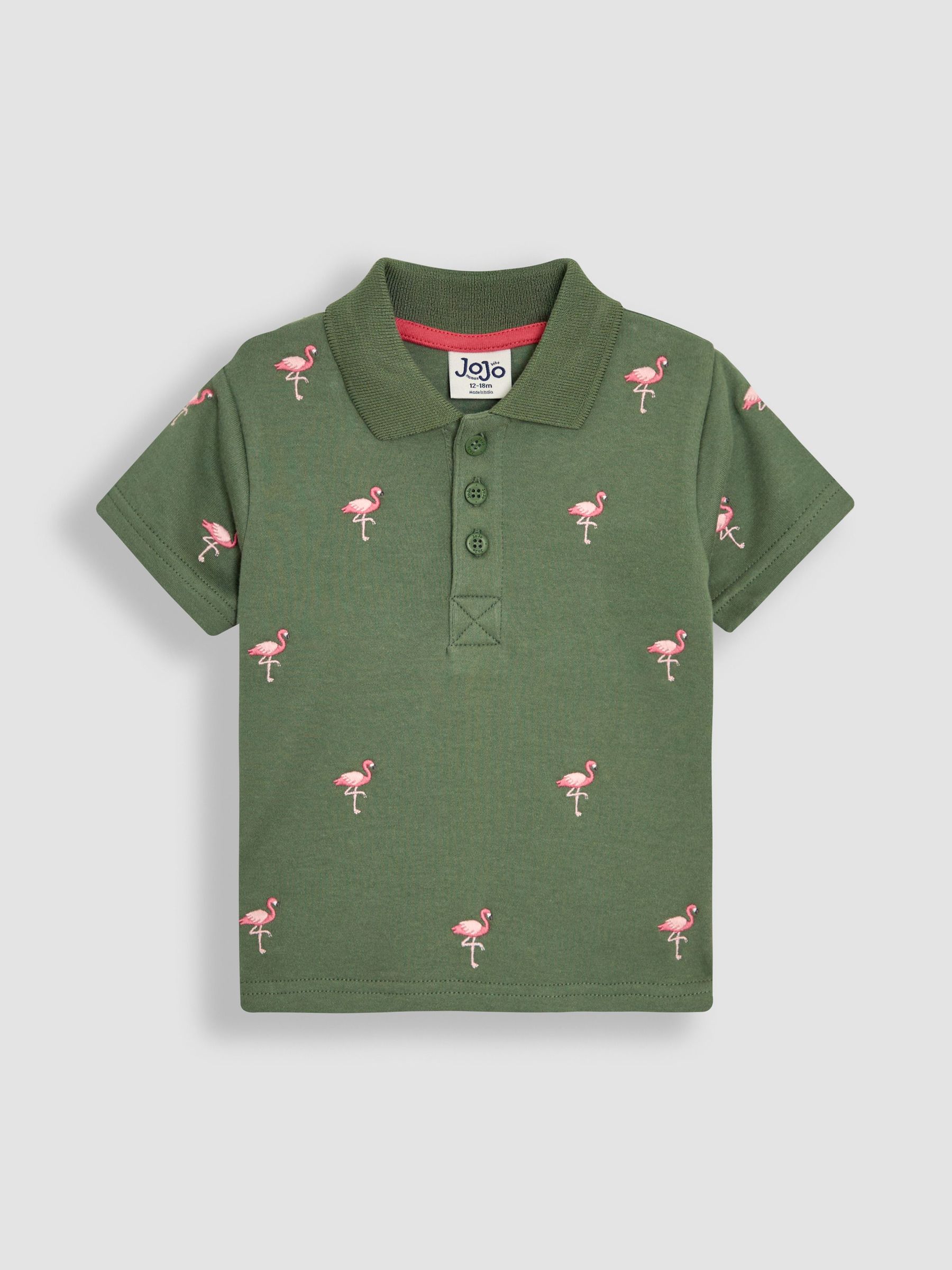 Khaki Flamingo Embroidered Polo Shirt (AU2239) | £17 - £20