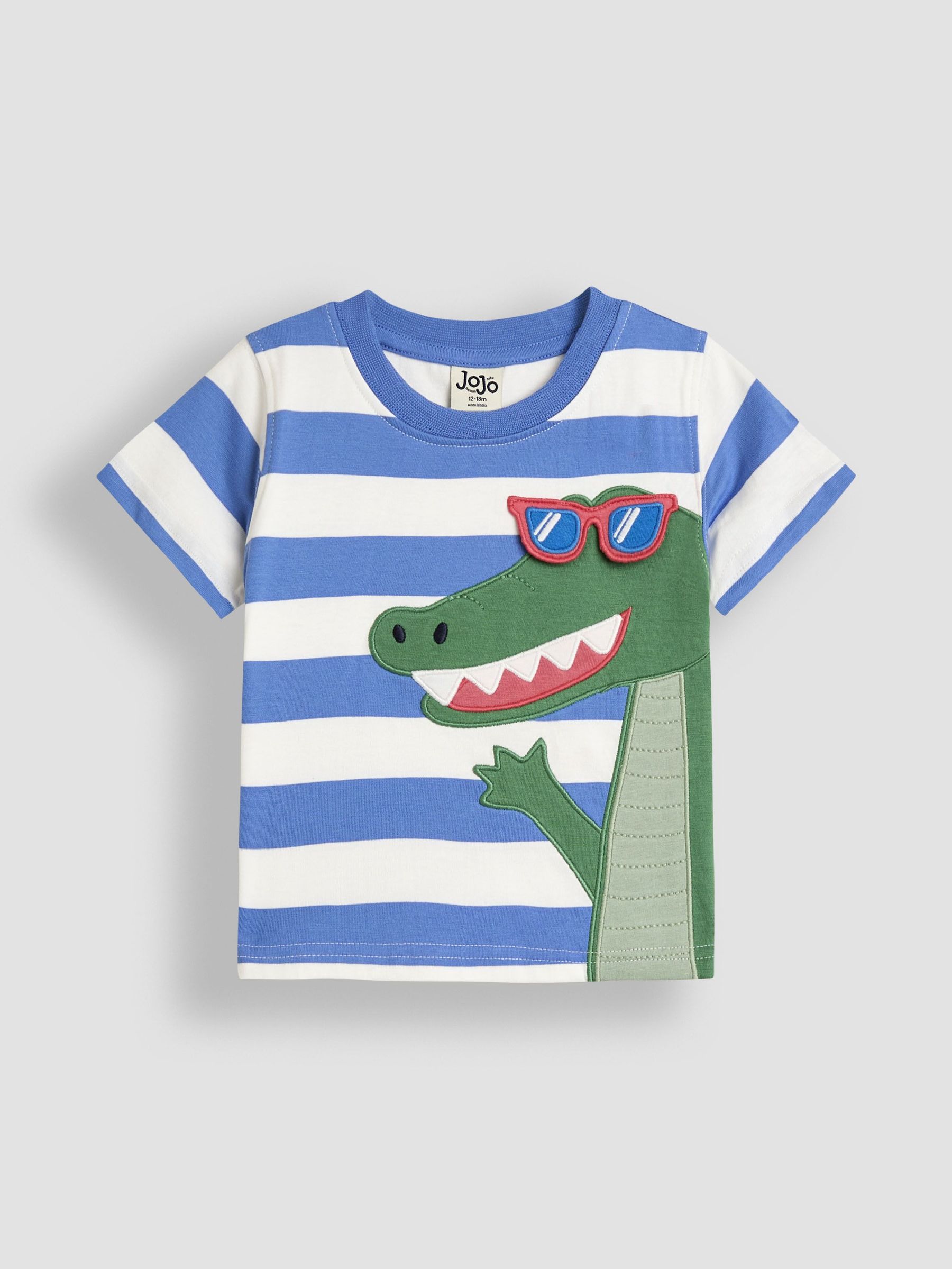 Blue Stripe Crocodile Interactive Appliqué T-Shirt (AU2249) | £16 - £19