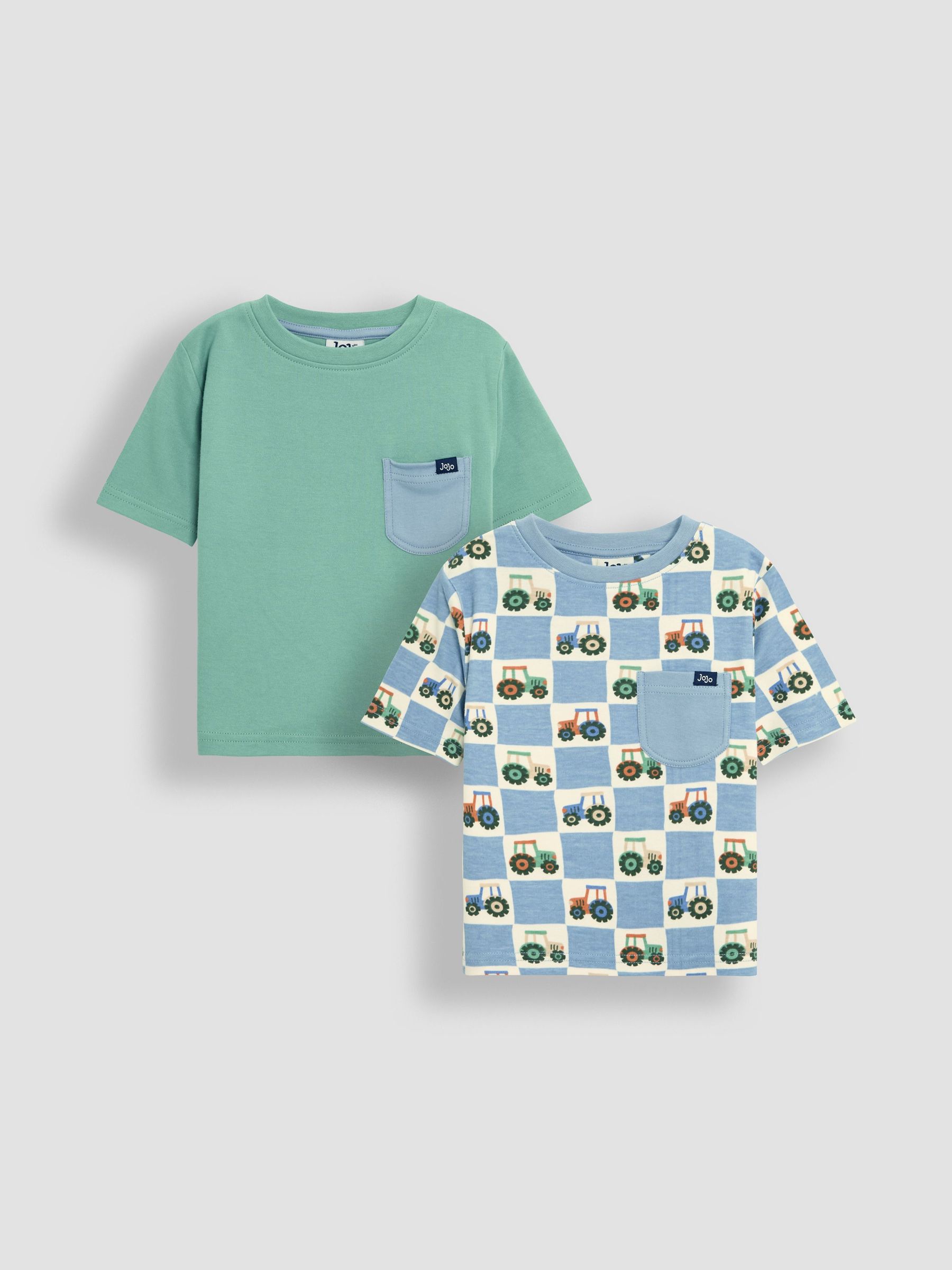 Blue Tractor Checkerboard 2-Pack Printed & Plain T-Shirts (AU2252) | £20 - £23