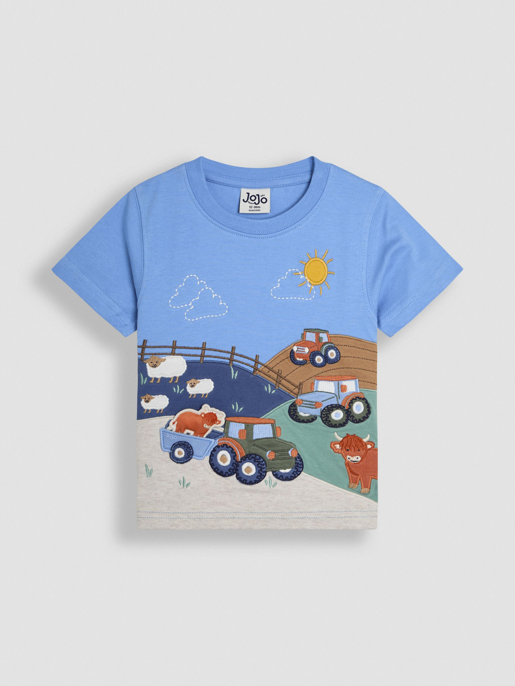 Blue Farm Scene Interactive Appliqué 100% Cotton T-Shirt (AU2260) | £16 - £19