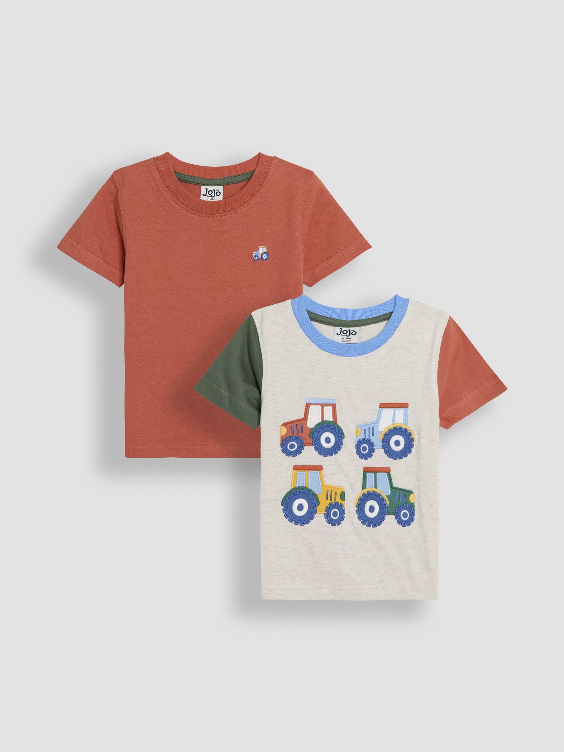 Natural Tractor Appliqué & Plain 100% Cotton T-Shirts 2 Pack (AU2267) | £20 - £23