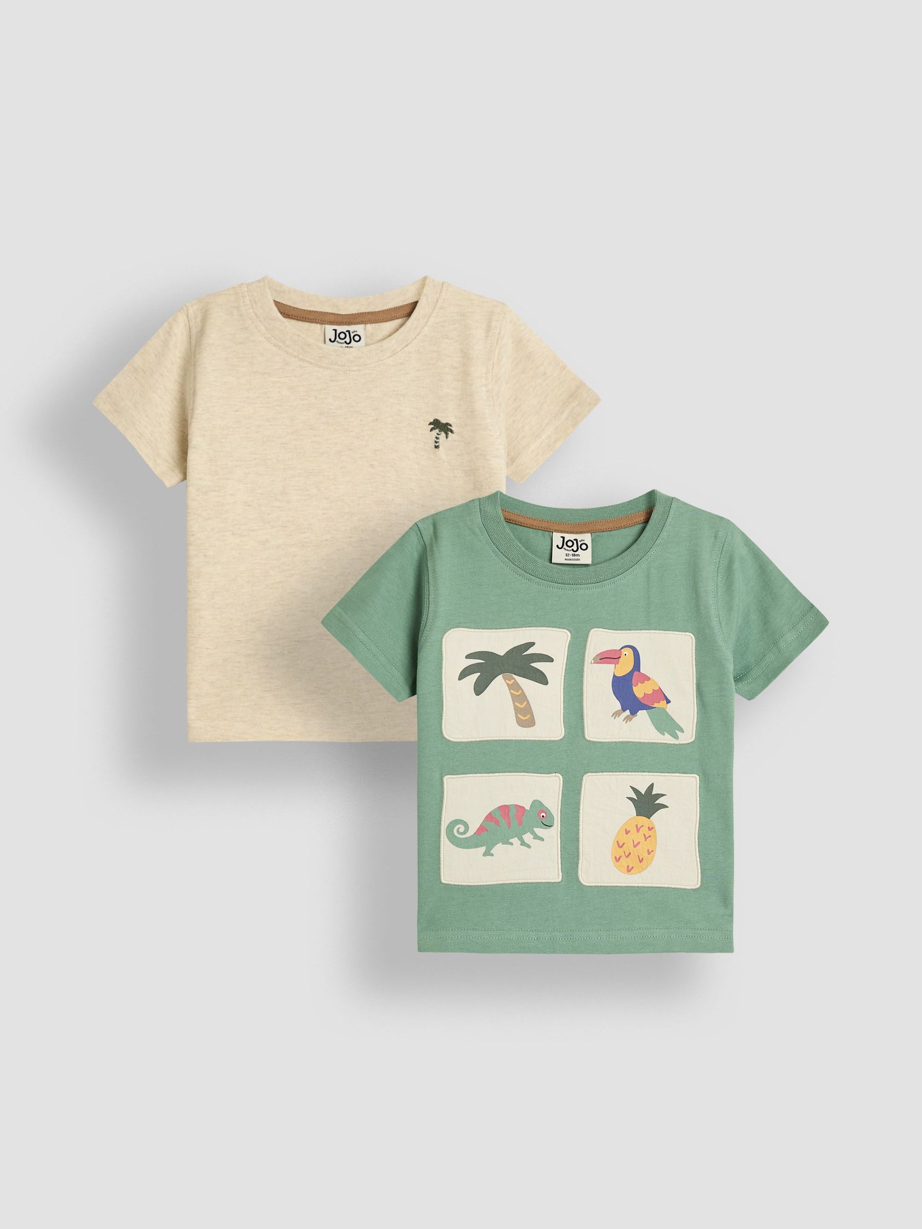 Green Tropical Graphic 100% Cotton Printed & Plain T-Shirts 2 Pack (AU2270) | £20 - £23