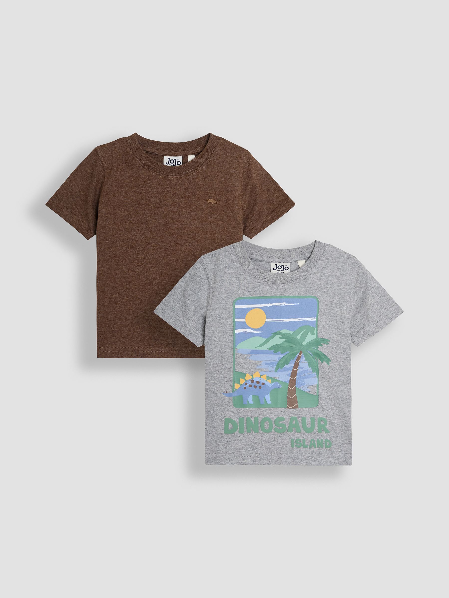 Marl Grey Dino Island Graphic Printed & Plain T-Shirts 2 Pack (AU2279) | £20 - £23