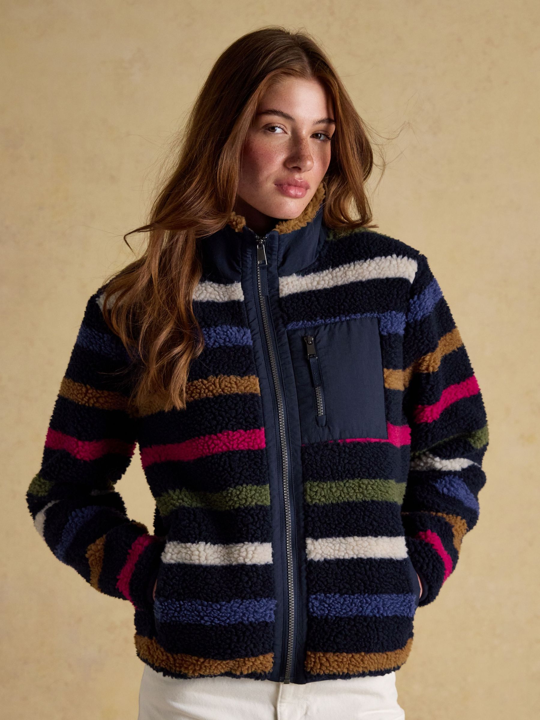 Lottie Navy Multi Stripe Borg Fleece with Zip Fastening (AU2359) | £79