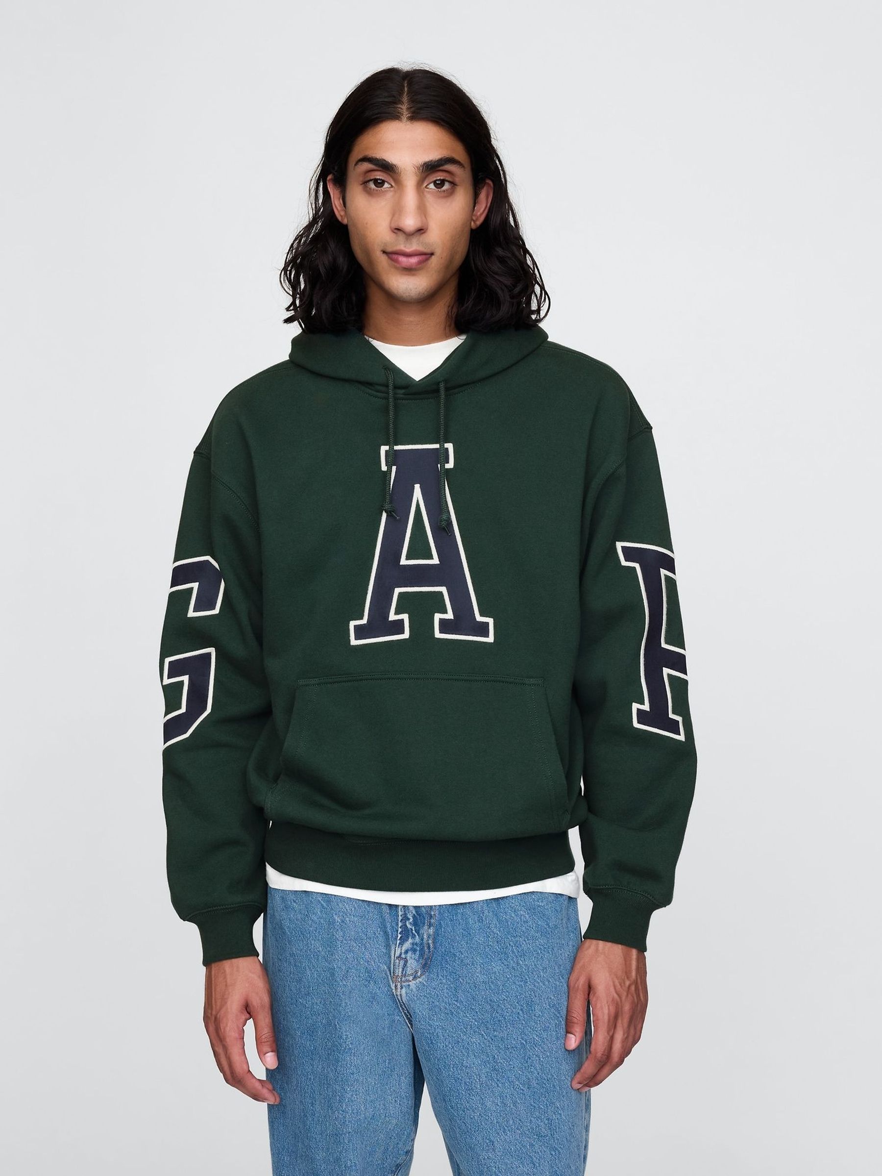 Dark Green Heavyweight Logo Hoodie (AU2808) | £90
