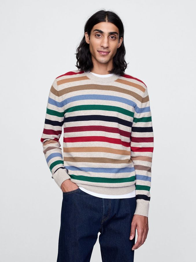 Cream Stripe CashSoft Crew Neck Jumper (AU2811) | £21