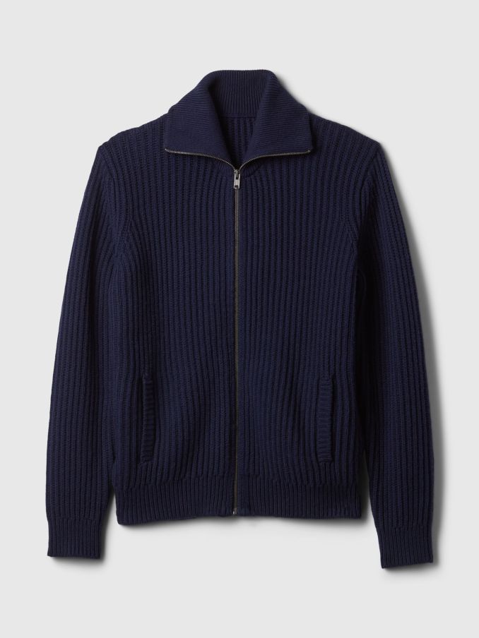 Blue Zip Up Knitted Cardigan (AU2823) | £42