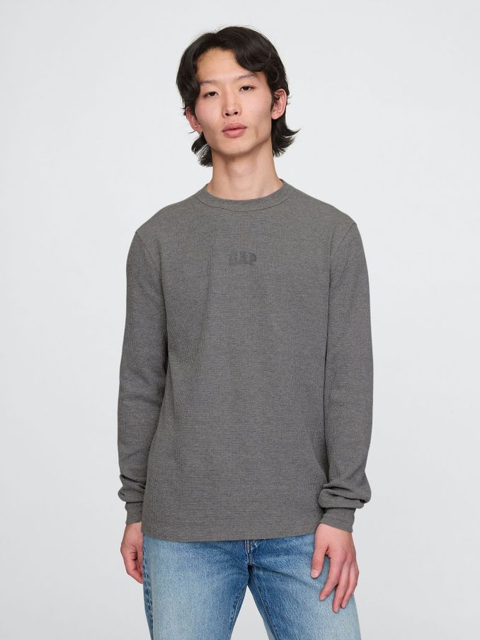 Grey Long Sleeve Logo Waffle Knit T-Shirt (AU2839) | £10