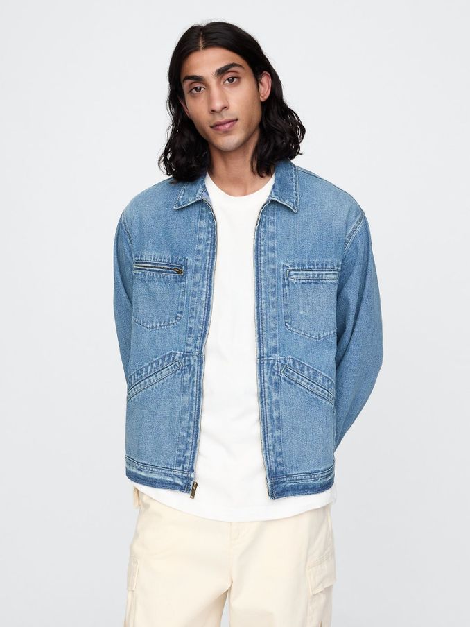 Blue Zip Up Denim Shirt Jacket (AU2841) | £85