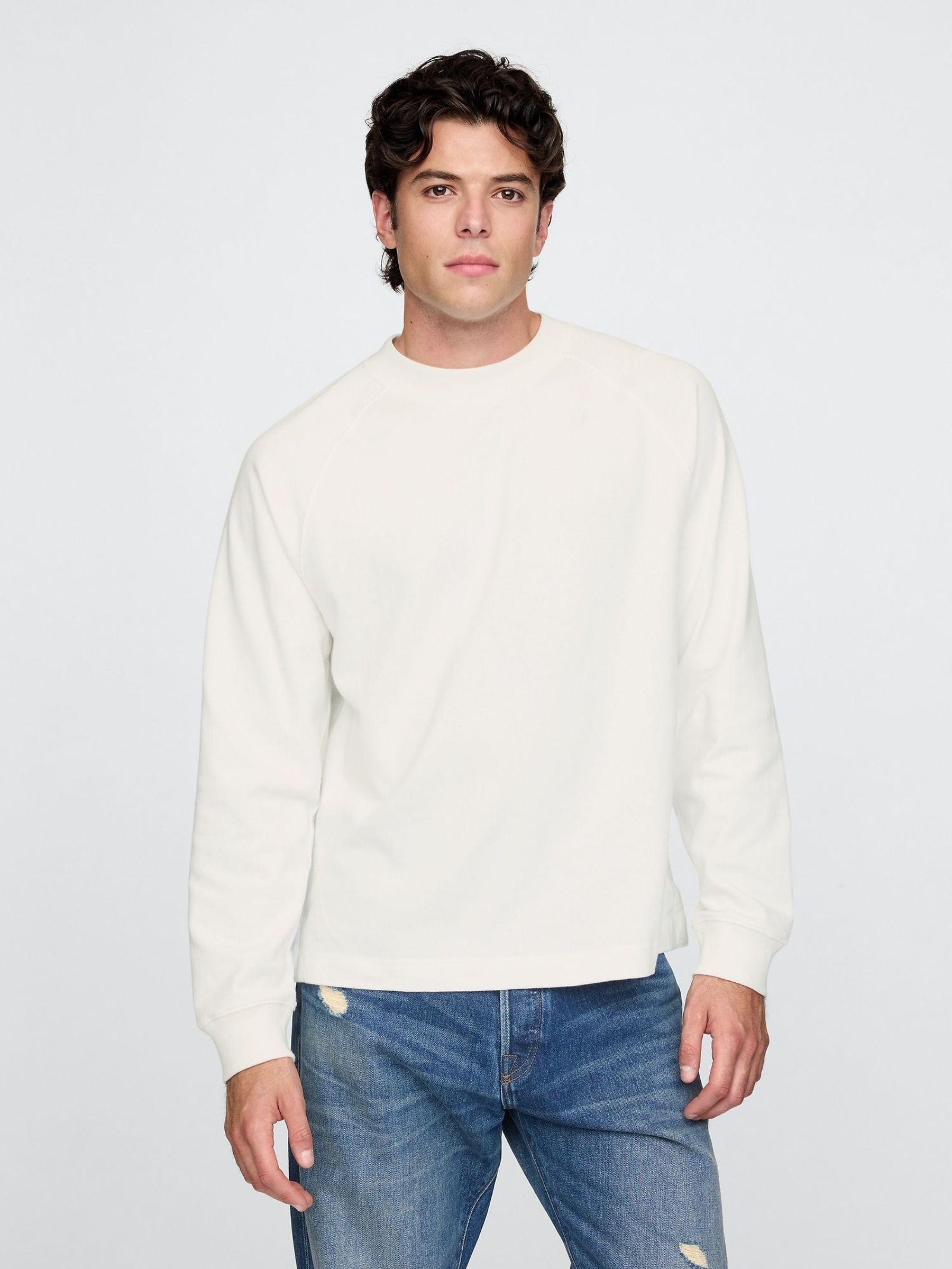 White Heavyweight Long Sleeve Mock Neck T-Shirt (AU2842) | £22