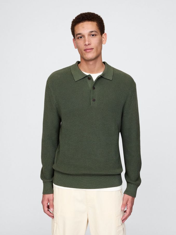Green Button Neck Knitted Jumper (AU2850) | £40