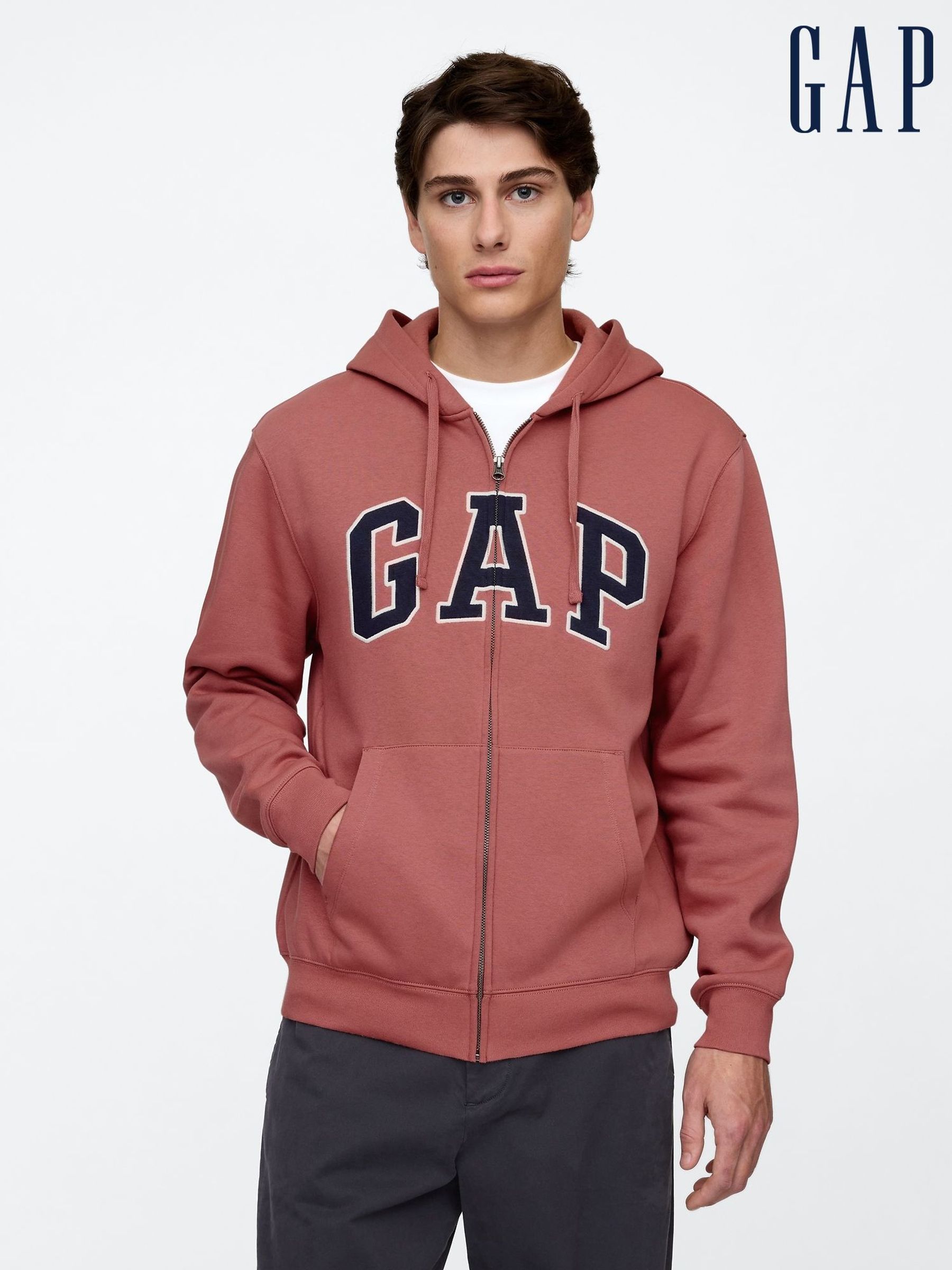 Red Relaxed Logo Zip Up Hoodie (AU2856) | £40