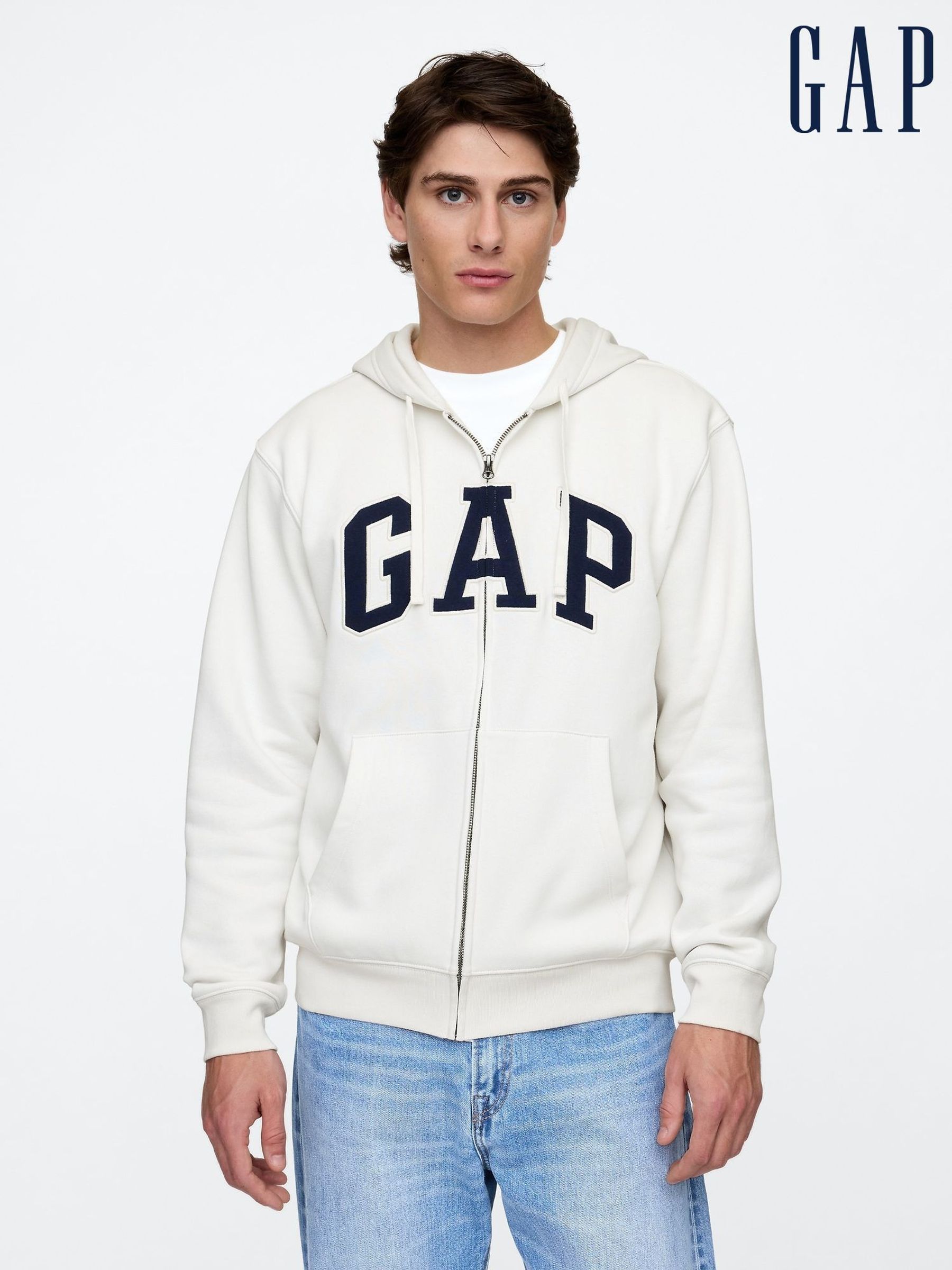 White Relaxed Logo Zip Up Hoodie (AU2863) | £40