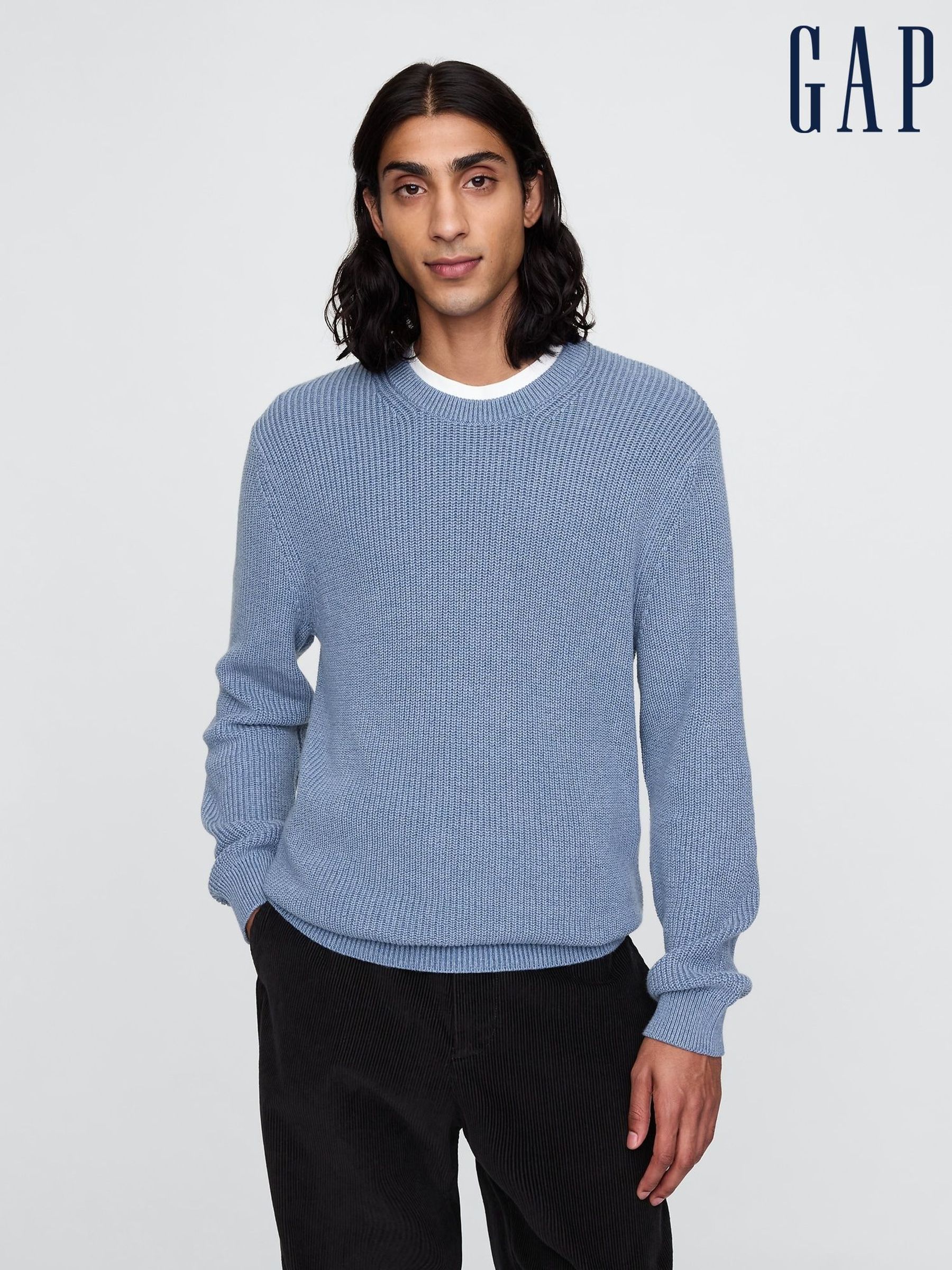 Blue Shaker-Stitch Crew Neck Jumper (AU2872) | £35