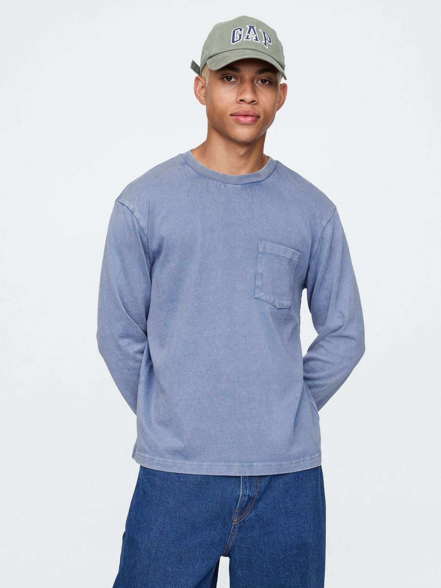 Blue Heavyweight Long Sleeve Pocket T-Shirt (AU2874) | £20