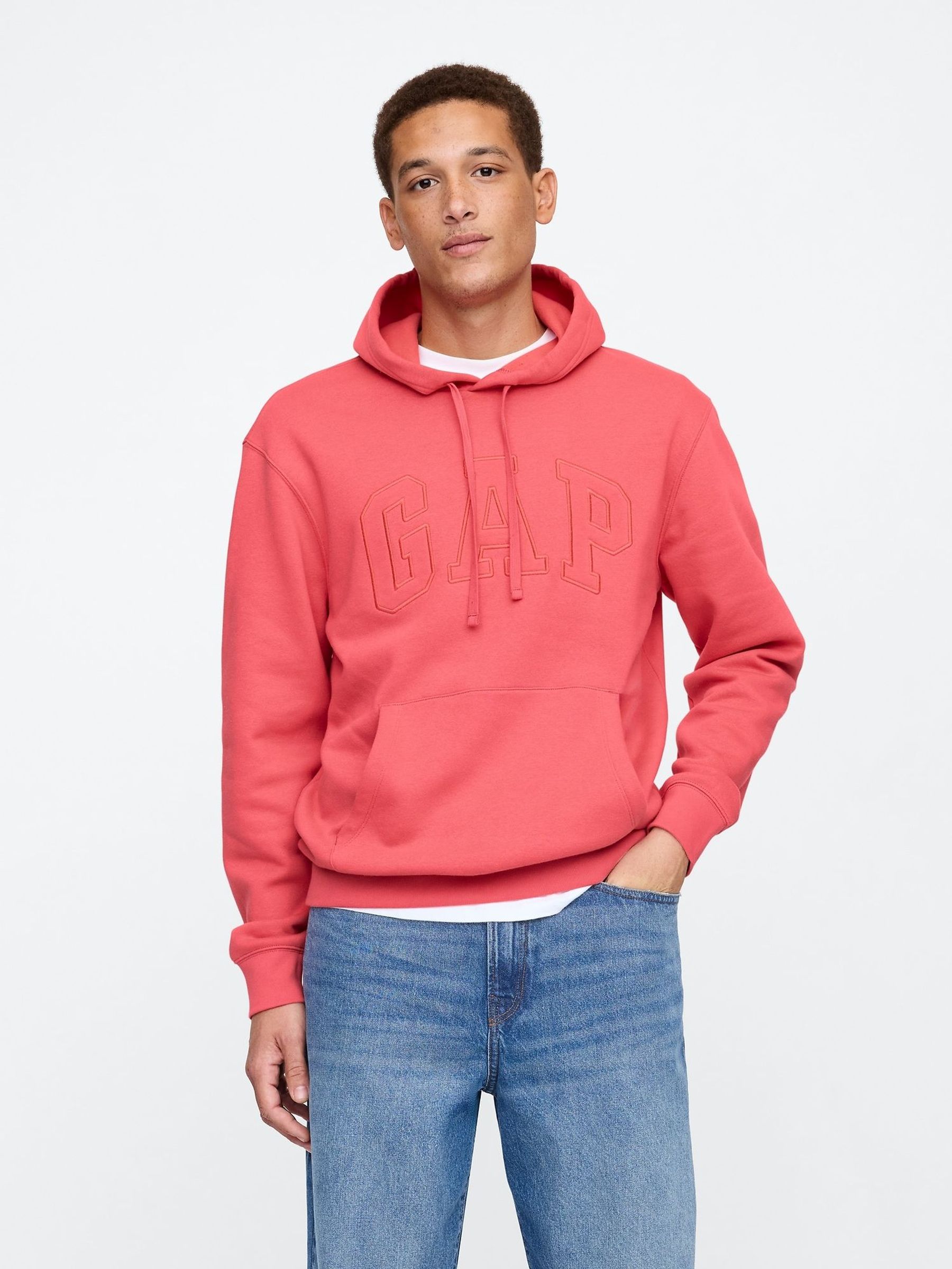 Coral Pink Pullover Arch Logo Hoodie (AU2878) | £35