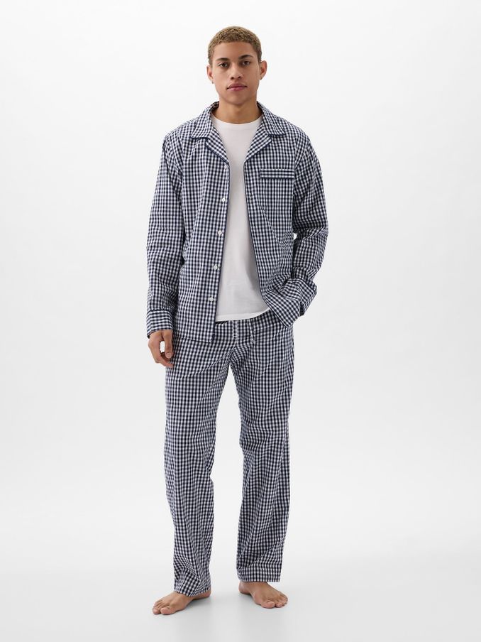 Blue Gingham Cotton Poplin Long Pyjamas (AU2881) | £50