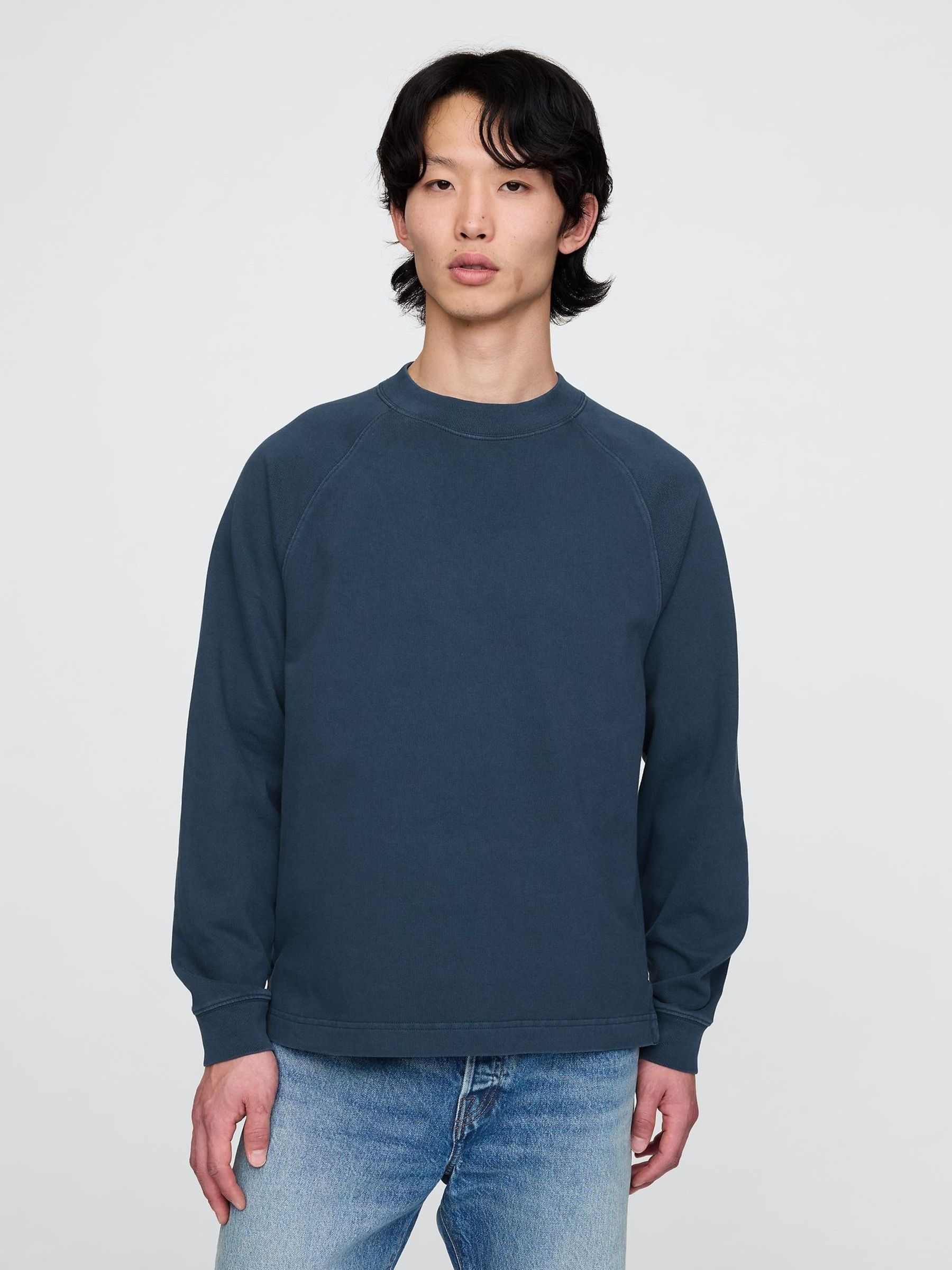 Blue Heavyweight Long Sleeve Mock Neck T-Shirt (AU2895) | £22