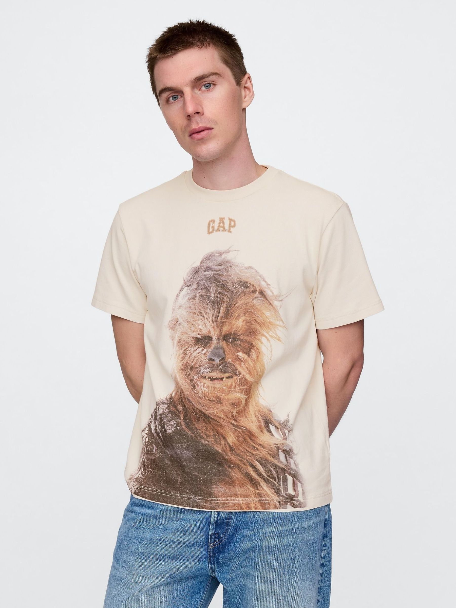 Beige Chewbacca Star Wars Cotton Crew Neck T-Shirt (AU2899) | £50