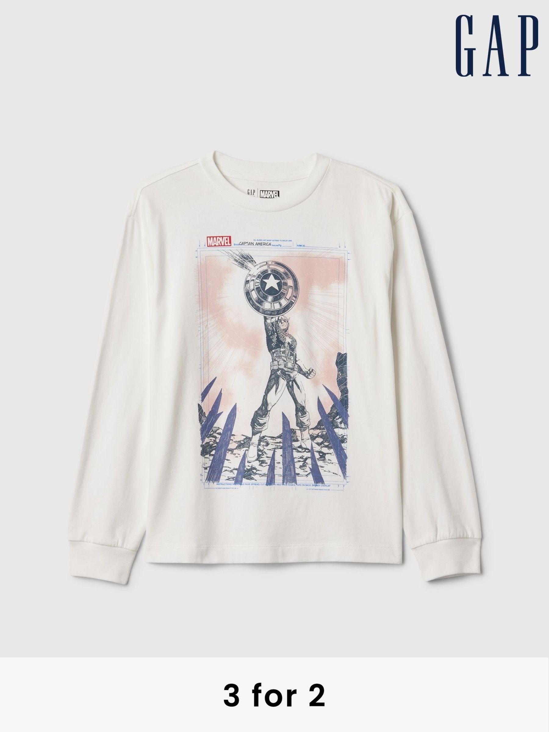 White Captain America Marvel Graphic Long Sleeve T-Shirt (4-13yrs) (AU2945) | £18