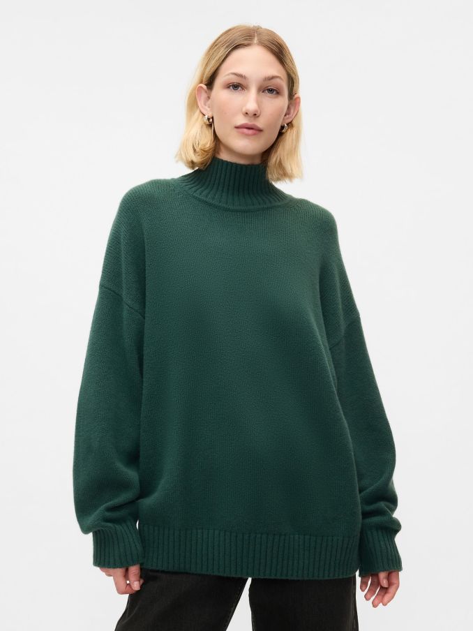 Green CashSoft Mock Neck Ribbed Knit Jumper (AU3174) | £24