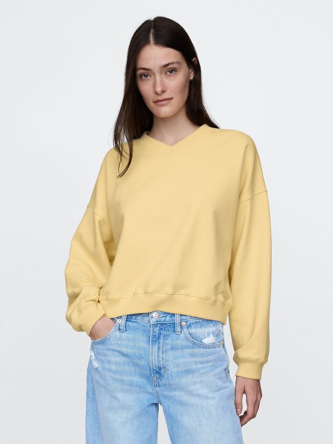 Yellow Vintage Oversized  V-Neck Sweatshirt (AU3176) | £45
