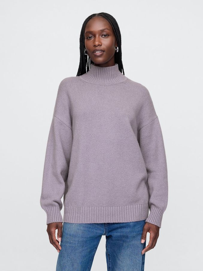Purple CashSoft Mock Neck Ribbed Knit Jumper (AU3182) | £16