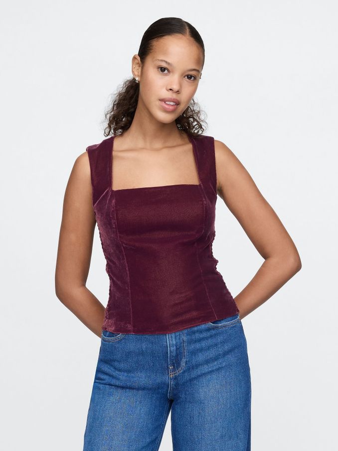 Red Velvet Square-Neck Cropped Top (AU3183) | £32