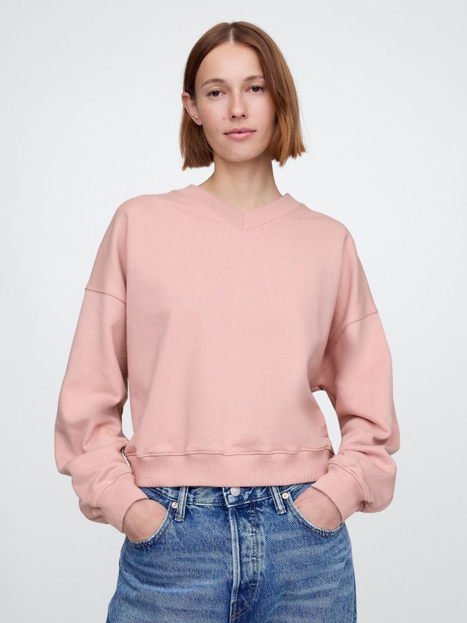 Pink Vintage Oversized  V-Neck Sweatshirt (AU3185) | £27