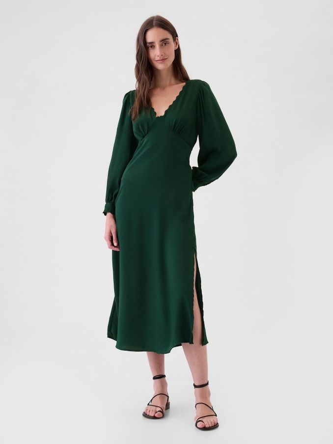 Green Satin Empire Midi Dress (AU3188) | £36