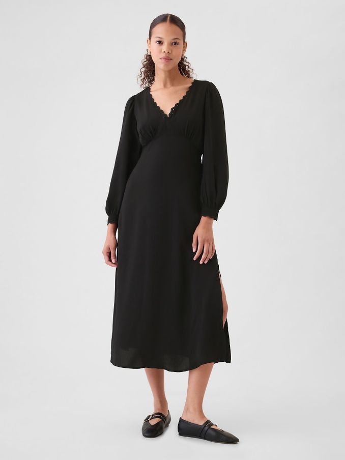Black Satin Empire Midi Dress (AU3192) | £24