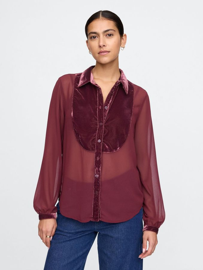 Red Classic Velvet Oversized Shirt (AU3193) | £20