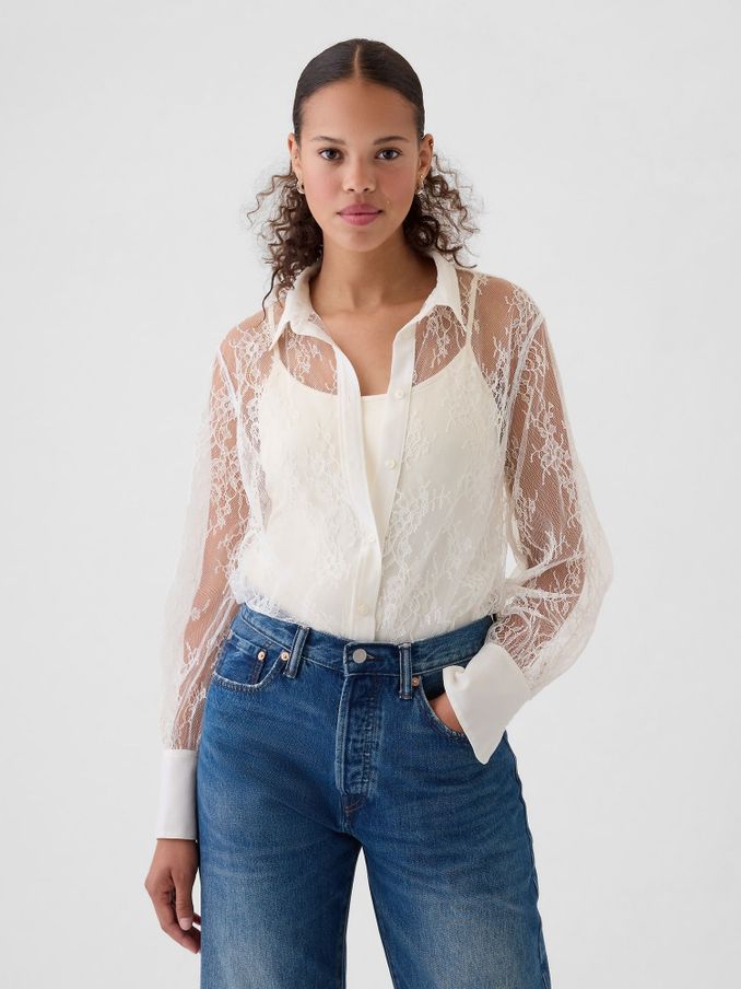White Sheer Lace Classic Shirt (AU3199) | £27