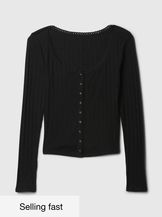 Black Cropped Pointelle Cardigan (AU3208) | £25