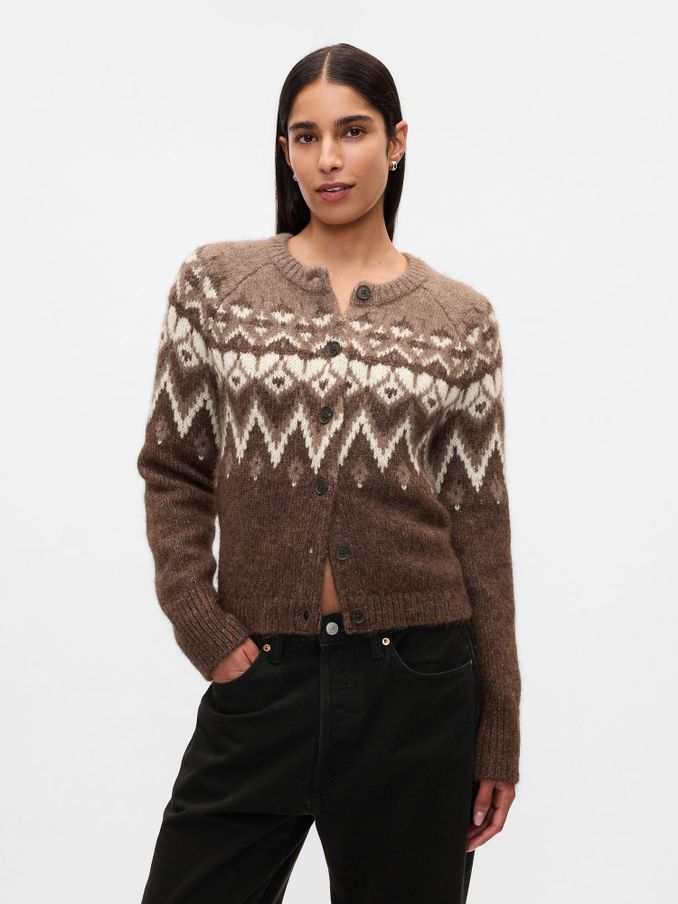 Brown Brushed Fair Isle Cropped Cardigan (AU3220) | £30