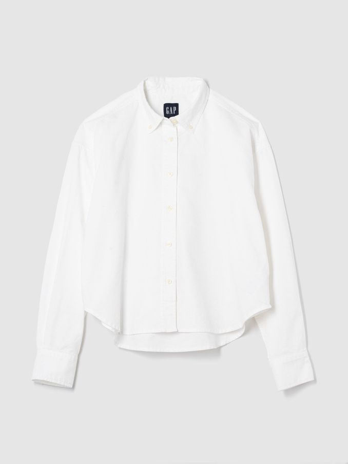 White Organic Cotton Poplin Cropped Oversized Shirt (AU3222) | £45