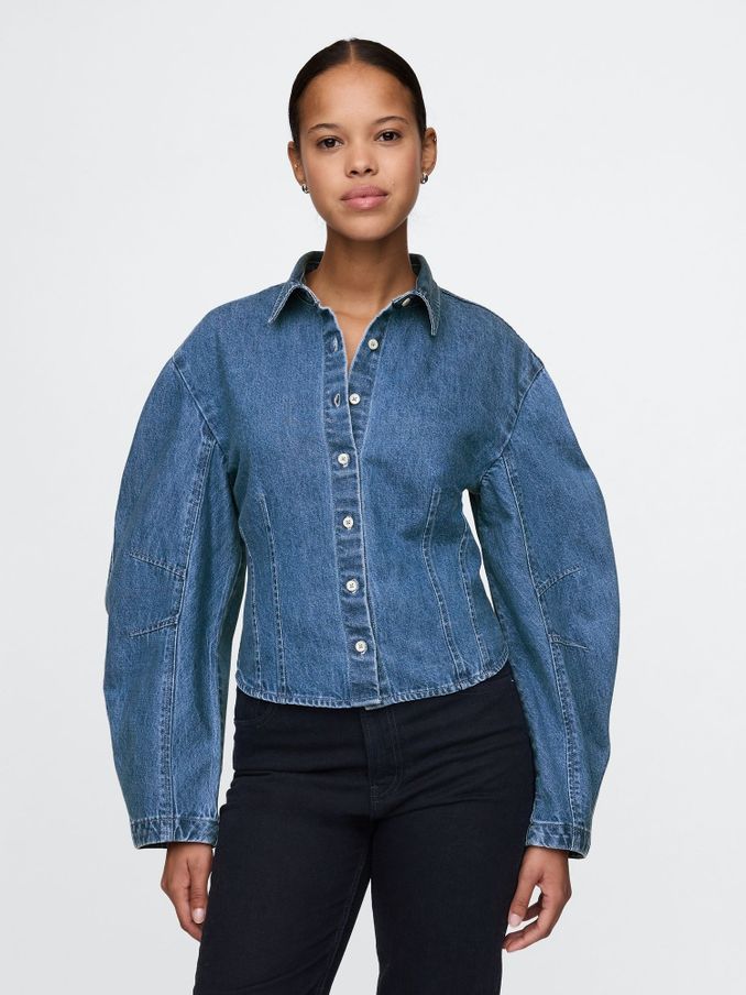 Blue Barrel-Sleeve Denim Shirt (AU3225) | £50