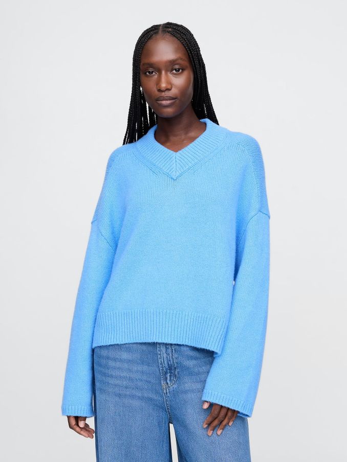 Blue CashSoft Oversized V-Neck Jumper (AU3226) | £18