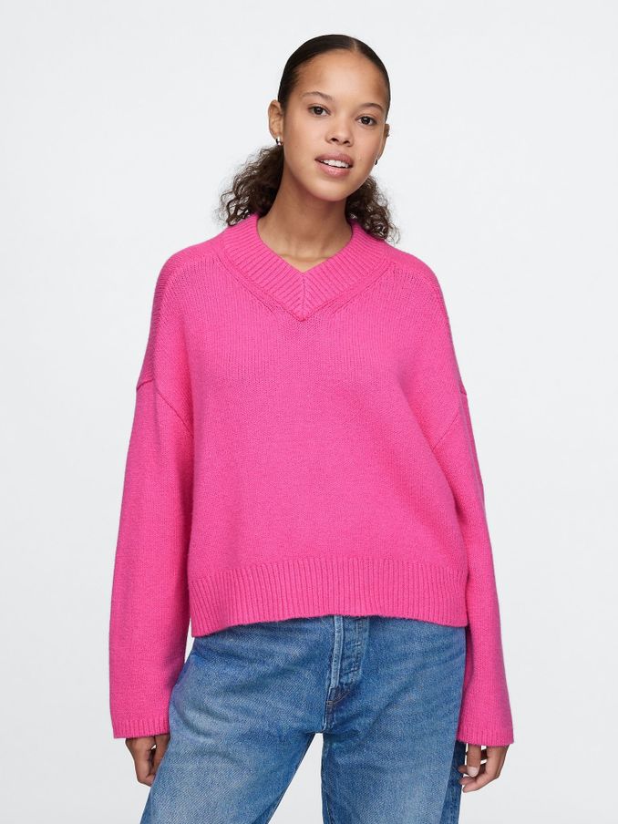 Pink CashSoft Oversized V-Neck Jumper (AU3229) | £18