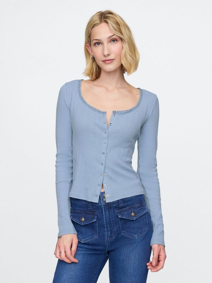 Blue Cropped Pointelle Cardigan (AU3230) | £25