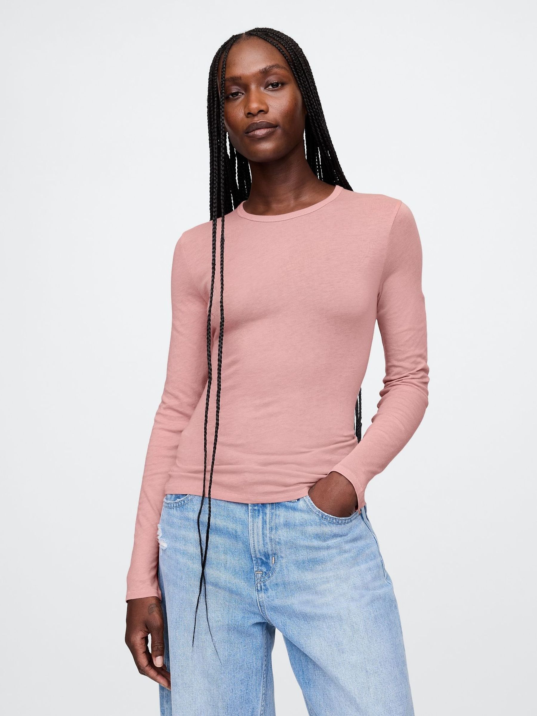 Pink Modern Long Sleeve Crew Neck T-Shirt (AU3241) | £9