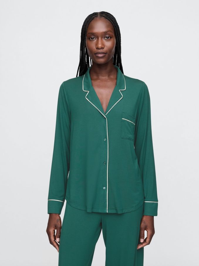 Green Modal Long Sleeve Pyjama Shirt (AU3244) | £18
