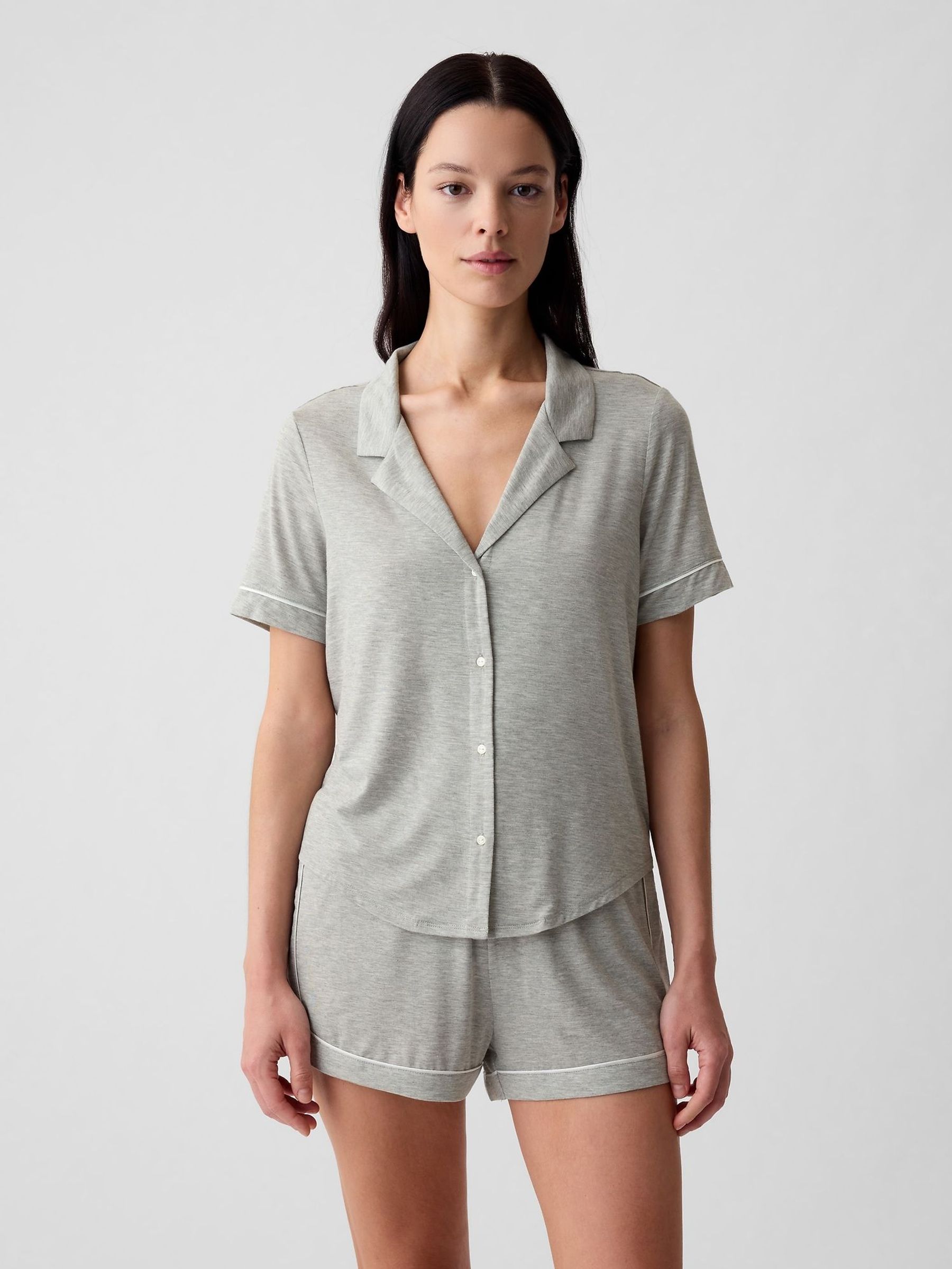 Grey Short Sleeve Modal Pyjama Shirt (AU3252) | £25